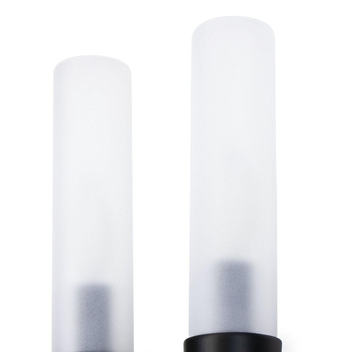 Montecito Double Outdoor Sconce with two frosted glass light covers and a charcoal backplate.
