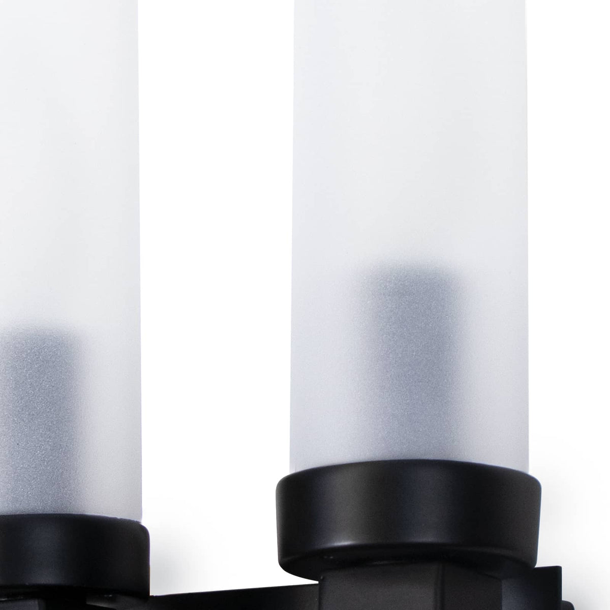 Montecito Double Outdoor Sconce with a bold charcoal backplate and frosted glass light covers.