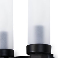 Montecito Double Outdoor Sconce with a bold charcoal backplate and frosted glass light covers.