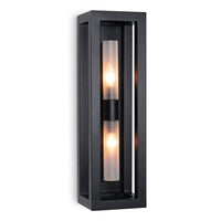 Montecito 24" charcoal steel outdoor sconce with two frosted cylindrical lights.