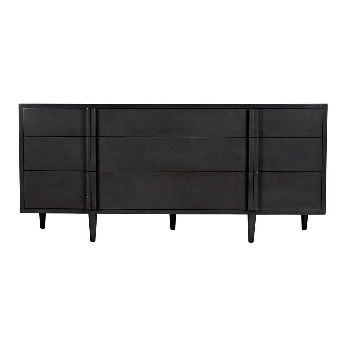 Morten 9-drawer mahogany dresser in pale black with clean lines and tapered legs.