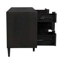 Morten 9-drawer pale black mahogany dresser with clean lines and open drawers.