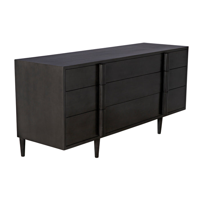 Morten 9-drawer mahogany dresser in pale black with clean lines and tapered legs.