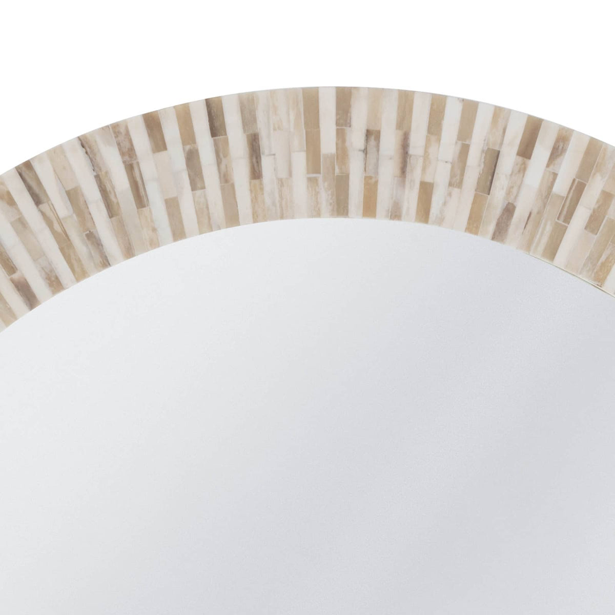 Round multitone bone tile mirror with slender, handcrafted striping.