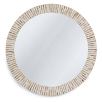 Round multitone bone mirror with slender, handcrafted tile striping.