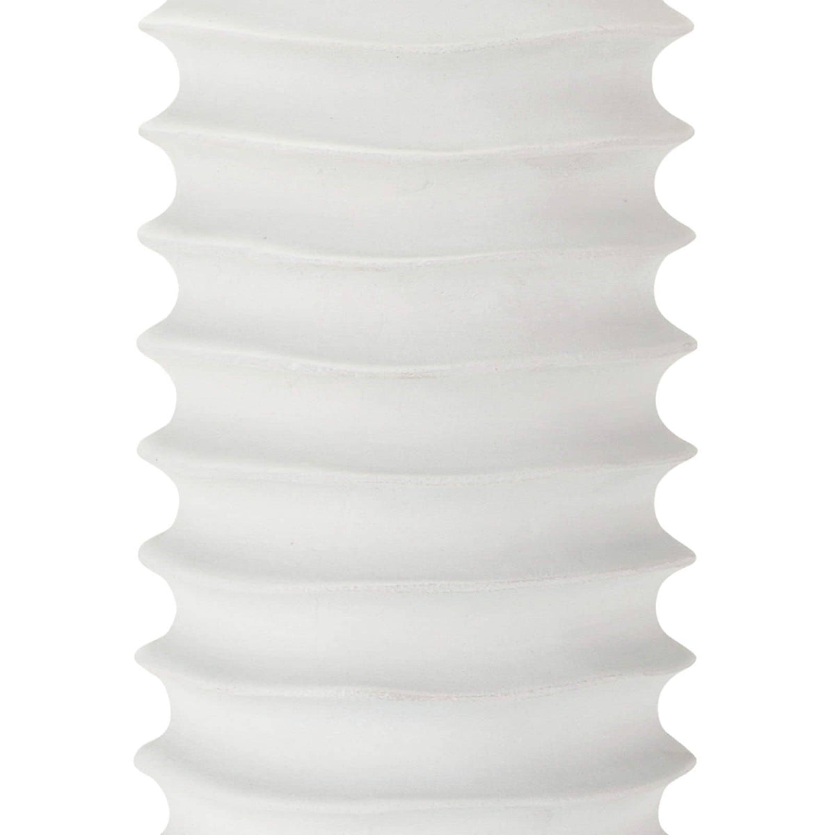 White Nabu metal column table lamp base with an accordion-like, tactile ribbed design.