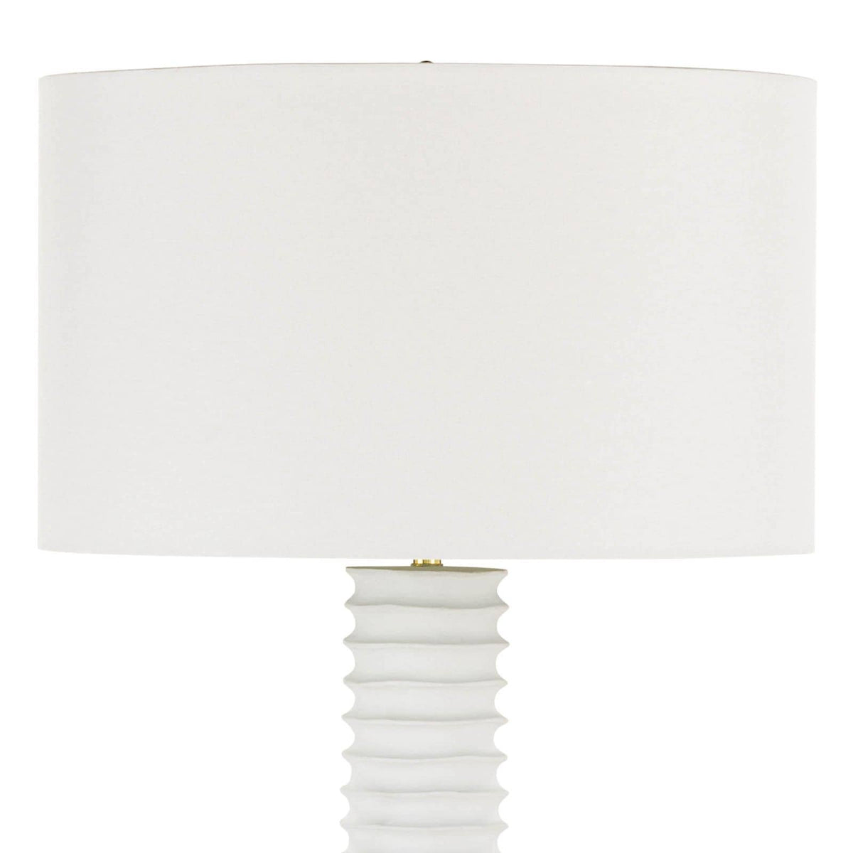 White Nabu metal floor lamp with an accordion-like base and a large, simple white linen shade.