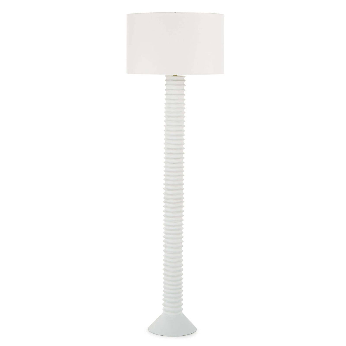 White Nabu Metal Floor Lamp with an accordion-like base and a simple linen shade.