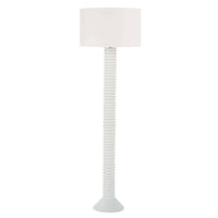 White Nabu Metal Floor Lamp with an accordion-like base and a simple linen shade.