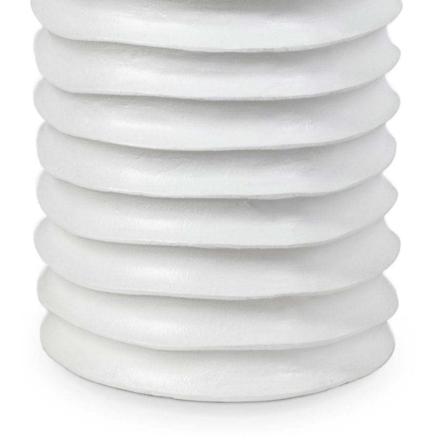 White Nabu Metal Table with accordion-like aluminum design and finger grooves.