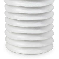 White Nabu Metal Table with accordion-like aluminum design and finger grooves.