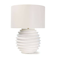 Nabu Metal Table Lamp, 24.5" tall, with a white accordion-like base and a simple white linen shade.