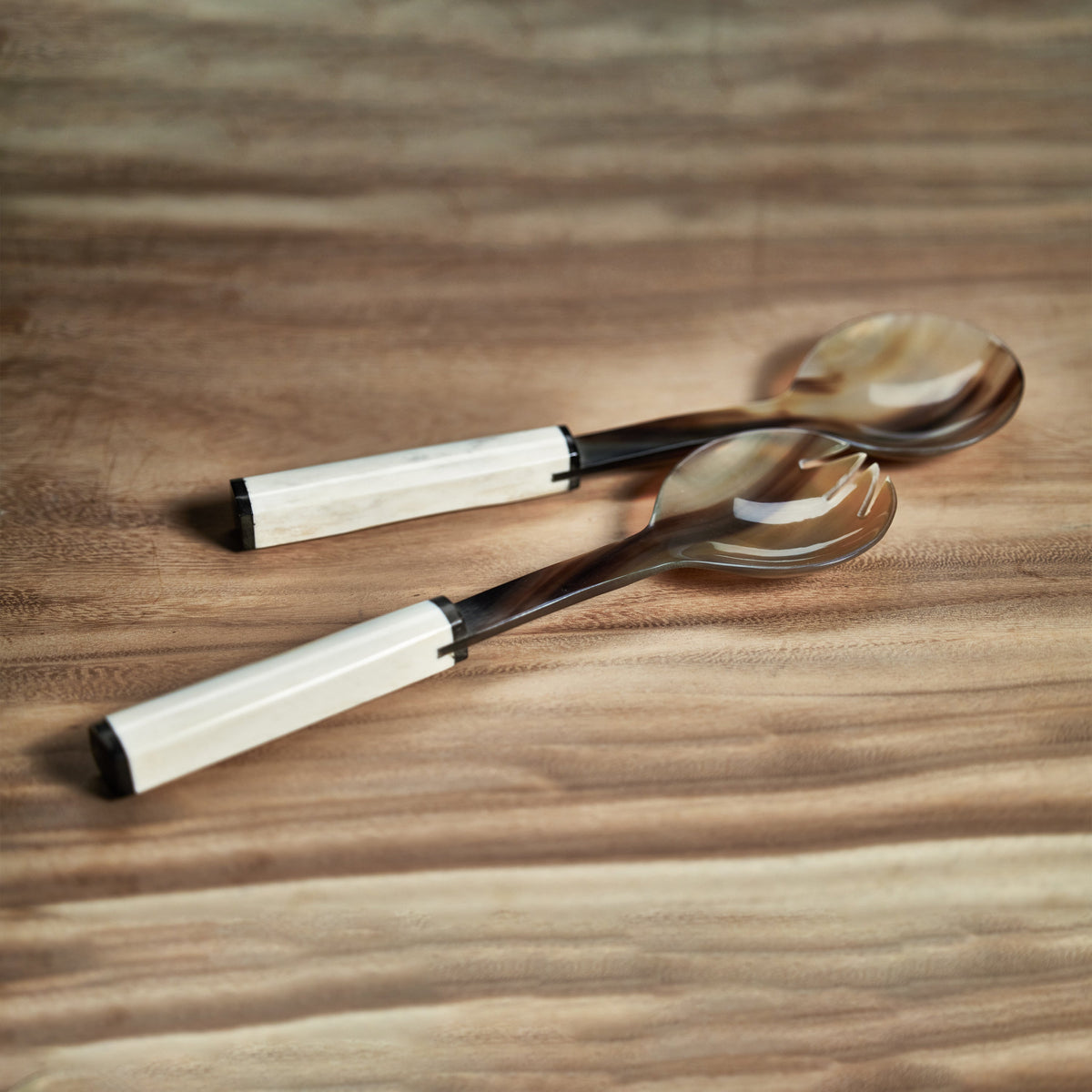 Nadine Horn Salad Server Set Bone Handle - Set Detail | Bone & Brass