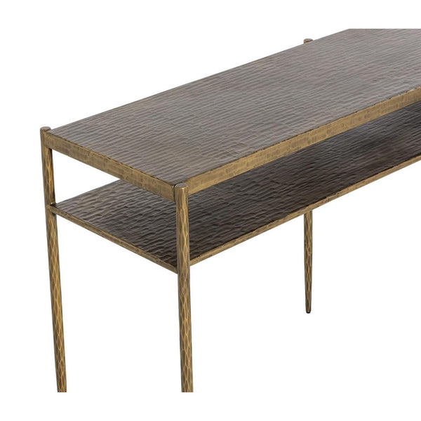 Naini Hammered Antique Brass Console Table - Table Top View | Bone & Brass