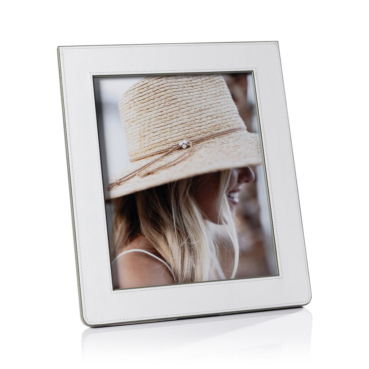 Nappa White & Gray Leather Photo Frame - Frame View | Bone & Brass