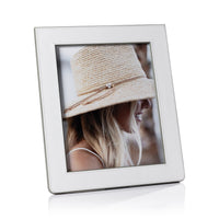 Nappa White & Gray Leather Photo Frame - Frame View | Bone & Brass