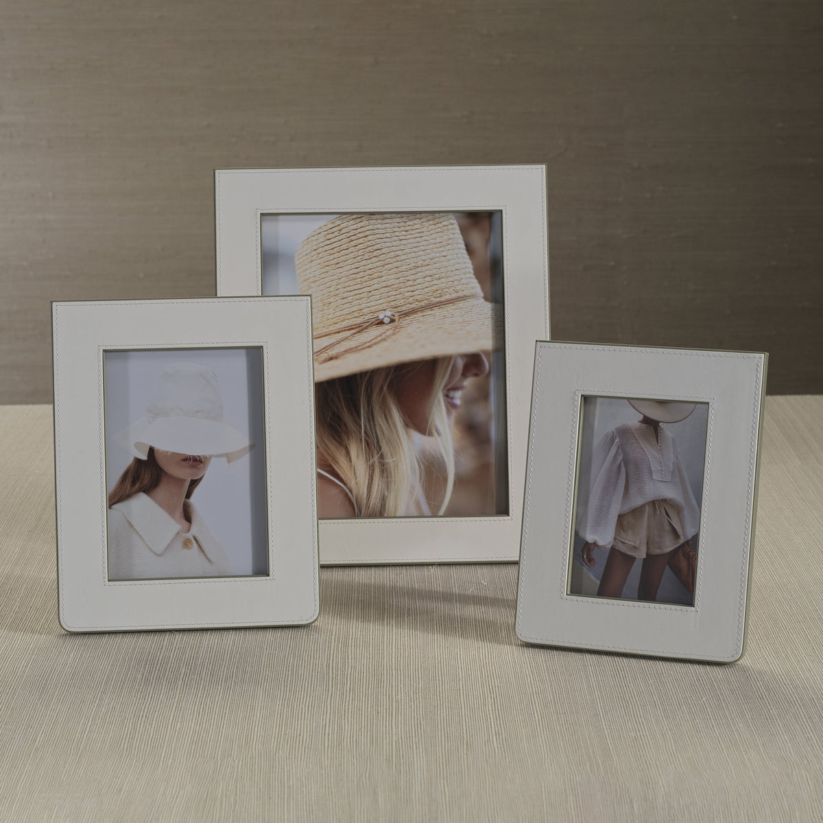 Nappa White & Gray Leather Photo Frame - Frame Detail | Bone & Brass
