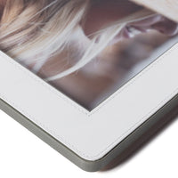 Nappa White & Gray Leather Photo Frame - Frame Corner Detail | Bone & Brass