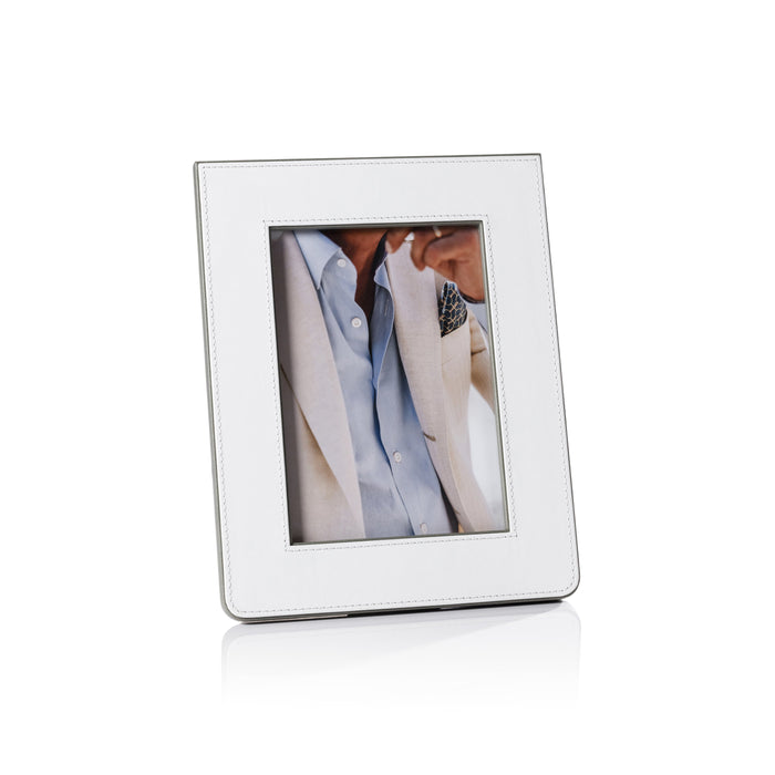 Nappa White & Gray Leather Photo Frame | Bone & Brass