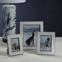Nappa White & Navy Leather Photo Frame - Frame Detail | Bone & Brass