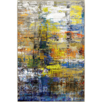 Abstract giclee canvas painting with textured knife gel finish, featuring yellow, blue, orange, and white brushstrokes.