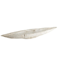 Hand-carved Navarro whitewashed Ardu wood decorative tray, 39.75" long, with an elegant, rustic design.