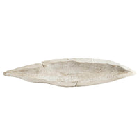 Navarro whitewashed Ardu wood decorative tray, hand-carved with an elegant, elongated boat-like design.