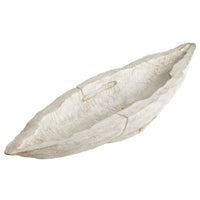 Navarro whitewashed Ardu wood decorative tray, hand-carved with an elegant, elongated design.