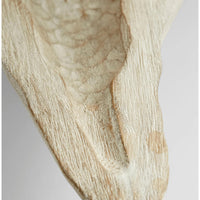 Close-up of a hand-carved Navarro whitewashed Ardu wood decorative tray, showing its unique texture.