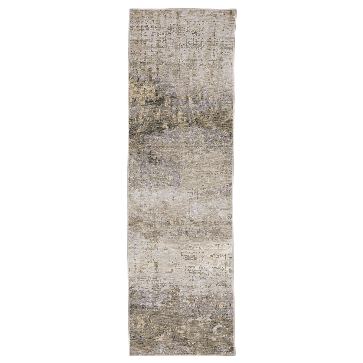 Nebulous Beige Abstract Contemporary Rug, a long, narrow polyester runner with a modern abstract pattern.