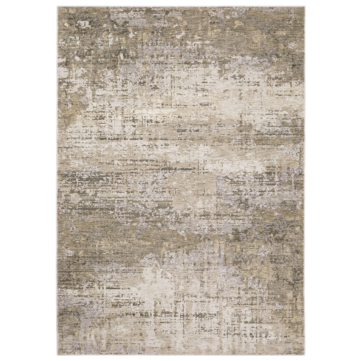 Nebulous Beige Abstract Contemporary Rug with a low-profile, soft polyester design and neutral abstract pattern.