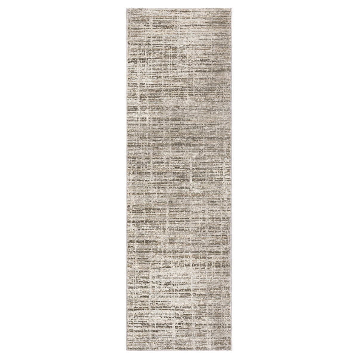 Nebulous Beige & Ivory Abstract Rug: long, rectangular runner with a modern, textured pattern.