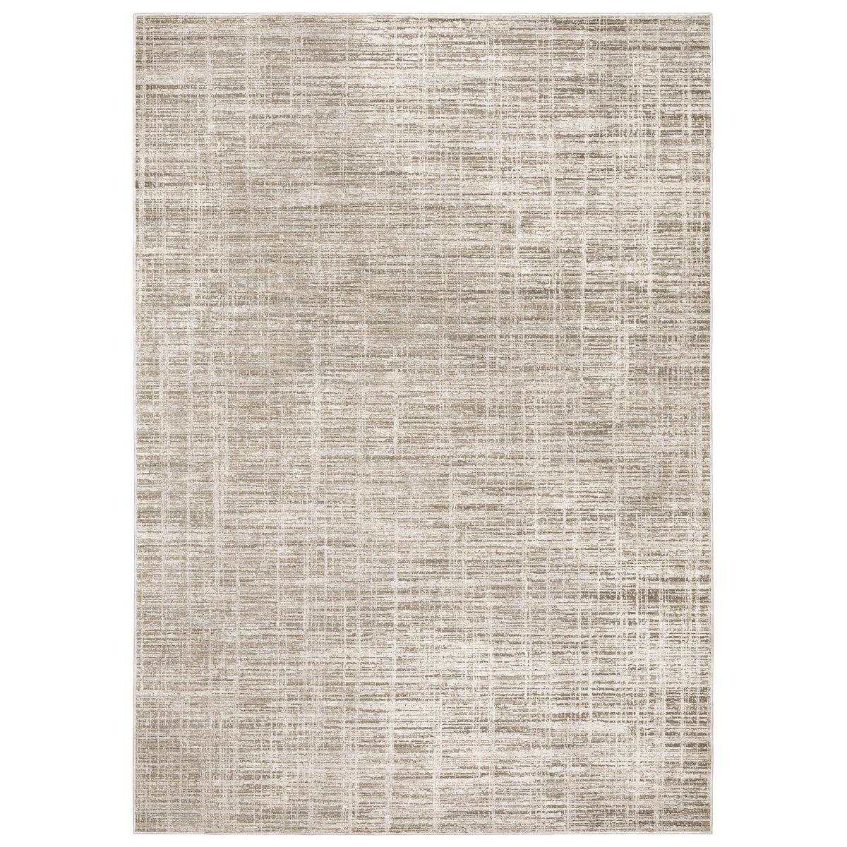 Nebulous Beige & Ivory Abstract Rug with a modern, low-profile, textured polyester design.