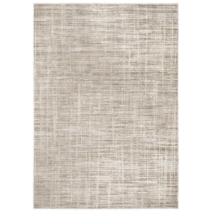 Nebulous Beige & Ivory Abstract Rug with a modern, low-profile, textured polyester design.