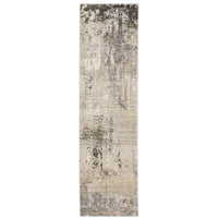 Nebulous Beige & Ivory Contemporary Rug, a long polyester runner with abstract charcoal and ivory patterns.