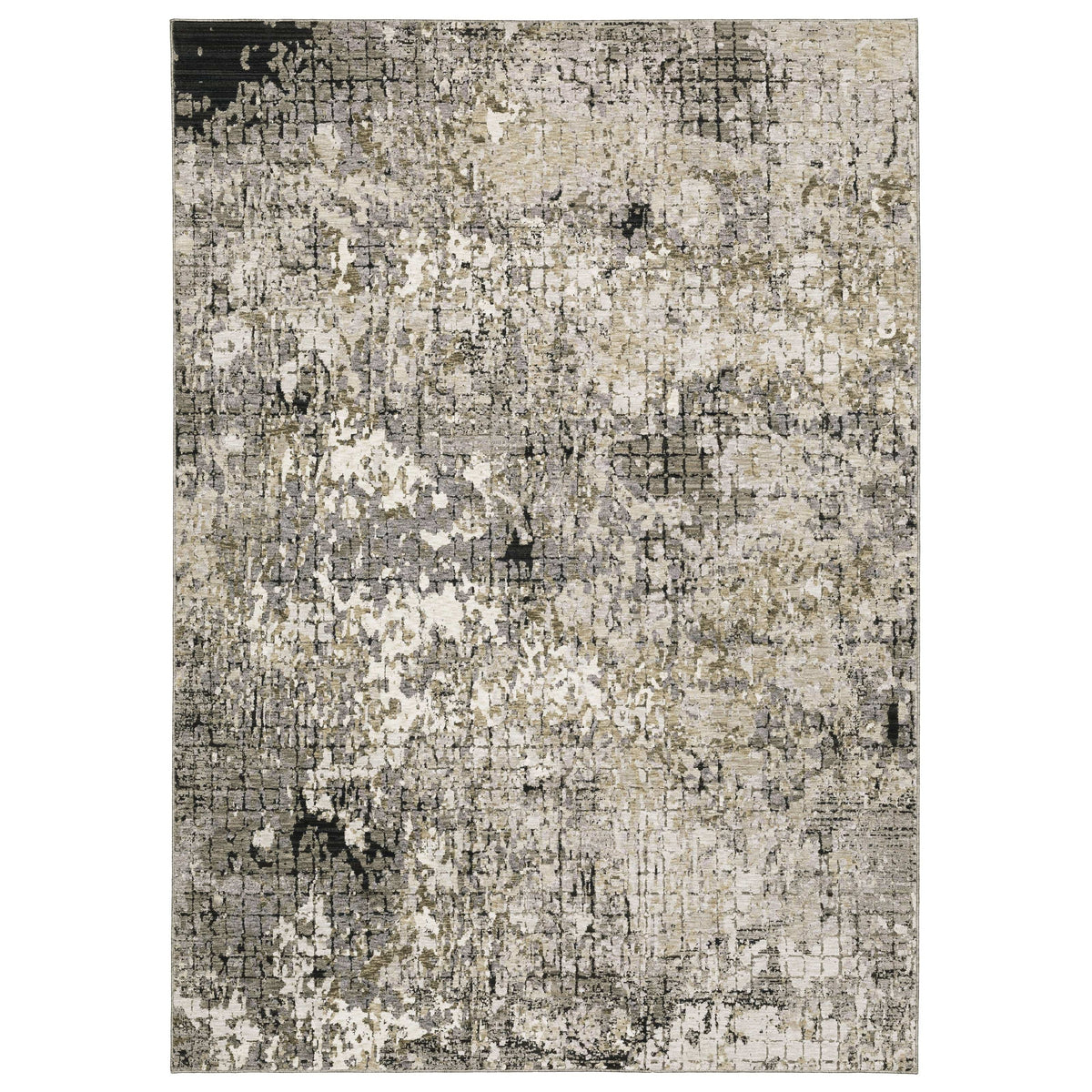 Nebulous Grey, Ivory & Black Contemporary Rug with abstract patterns, made from soft polyester.