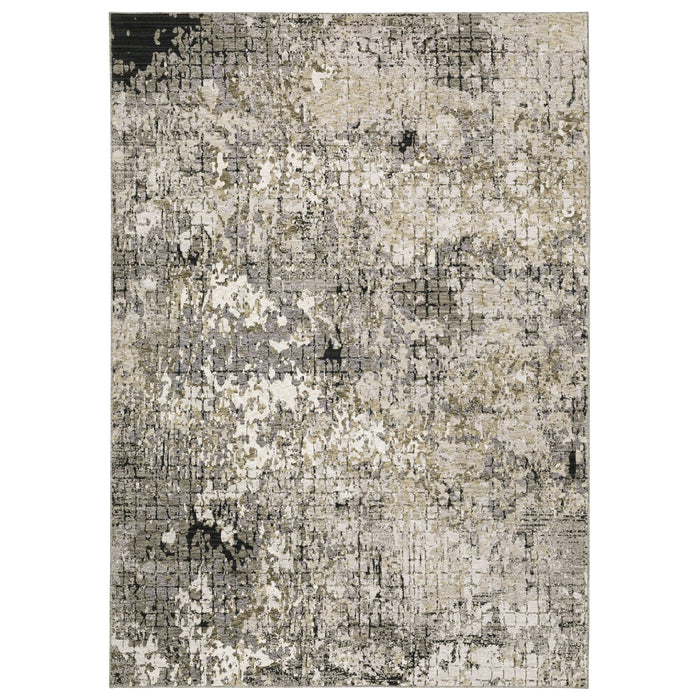 Nebulous Grey, Ivory & Black Contemporary Rug with abstract patterns, made from soft polyester.