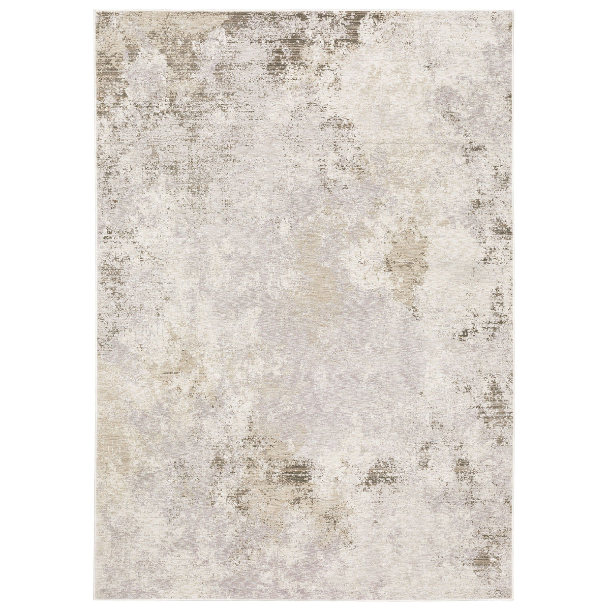 Rectangular Nebulous Ivory & Beige Contemporary Rug with abstract patterns, low-profile polyester.