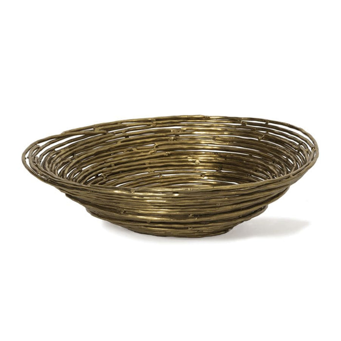 Nest Brass Decorative Bowl, a 12.5" wide iron bowl with a bird's nest-inspired, sleek silhouette.