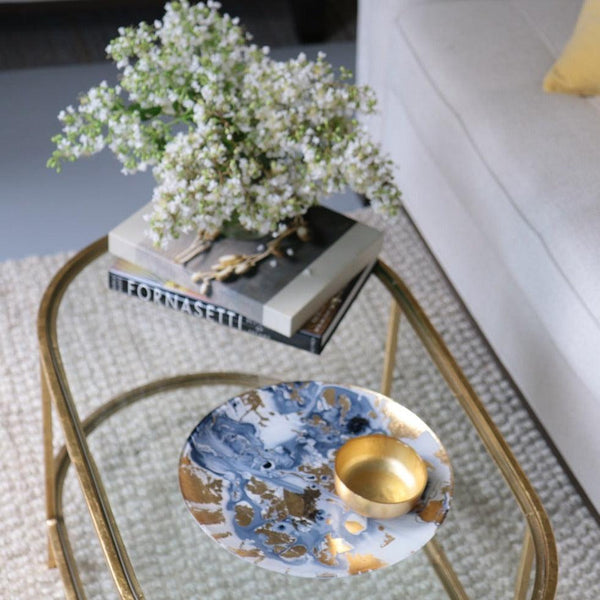 New Orleans Blue & Gold Large Round Serving Platter - Platter Detail | Bone & Brass