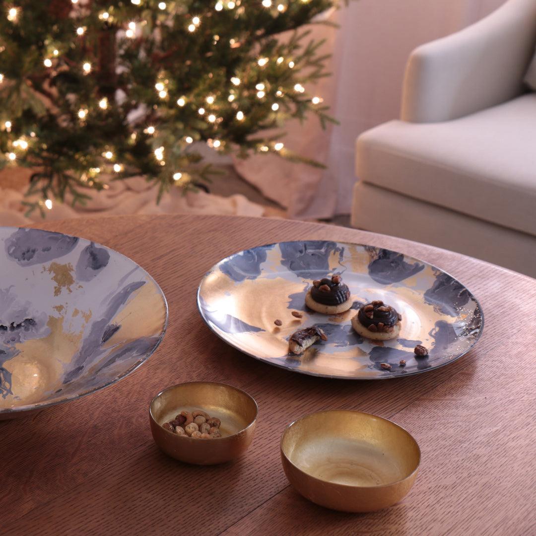 New Orleans Blue & Gold Large Round Serving Platter - Platter View | Bone & Brass