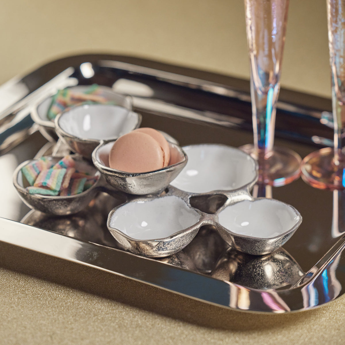 Nickel & White Cluster 8 Round Serving Bowls - Bowl Top View | Bone & Brass
