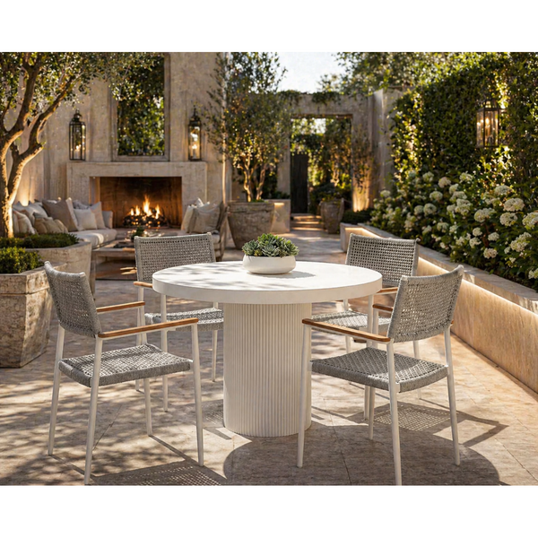 Nicolette Round White Concrete Dining Table - Table Side View | Bone & Brass