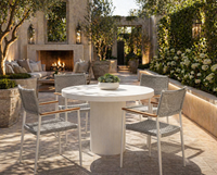 Nicolette Round White Concrete Dining Table - Table Side View | Bone & Brass