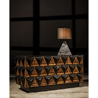 Nigel 6-drawer two-tone chest with bold high relief studs in hand-rubbed black and mahogany panels.
