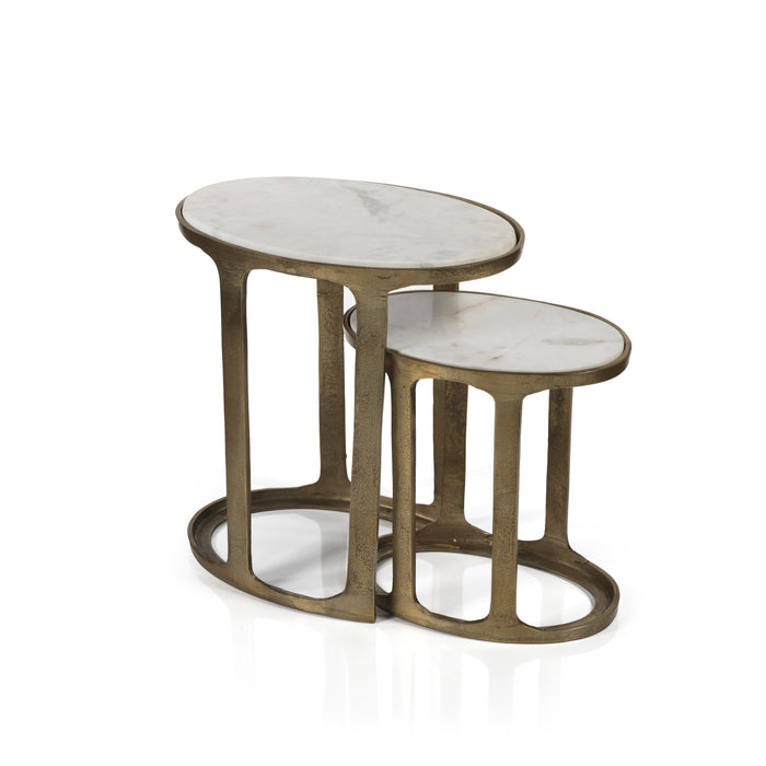 Nikki Oval Marble & Aluminum Nesting Tables, Set 2 | Bone & Brass