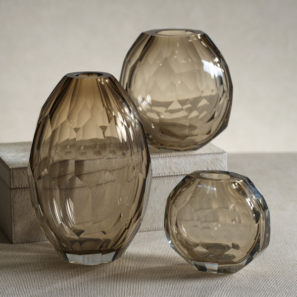 Nixie Taupe Hand Cut Glass Vase - Vase Detail | Bone & Brass