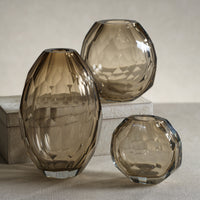 Nixie Taupe Hand Cut Glass Vase - Vase Detail | Bone & Brass