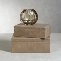 Nixie Taupe Hand Cut Glass Vase - Vase Side View | Bone & Brass