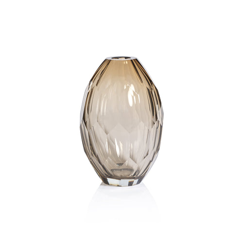 Nixon Taupe Hand Cut Glass Vase, Large | Bone & Brass